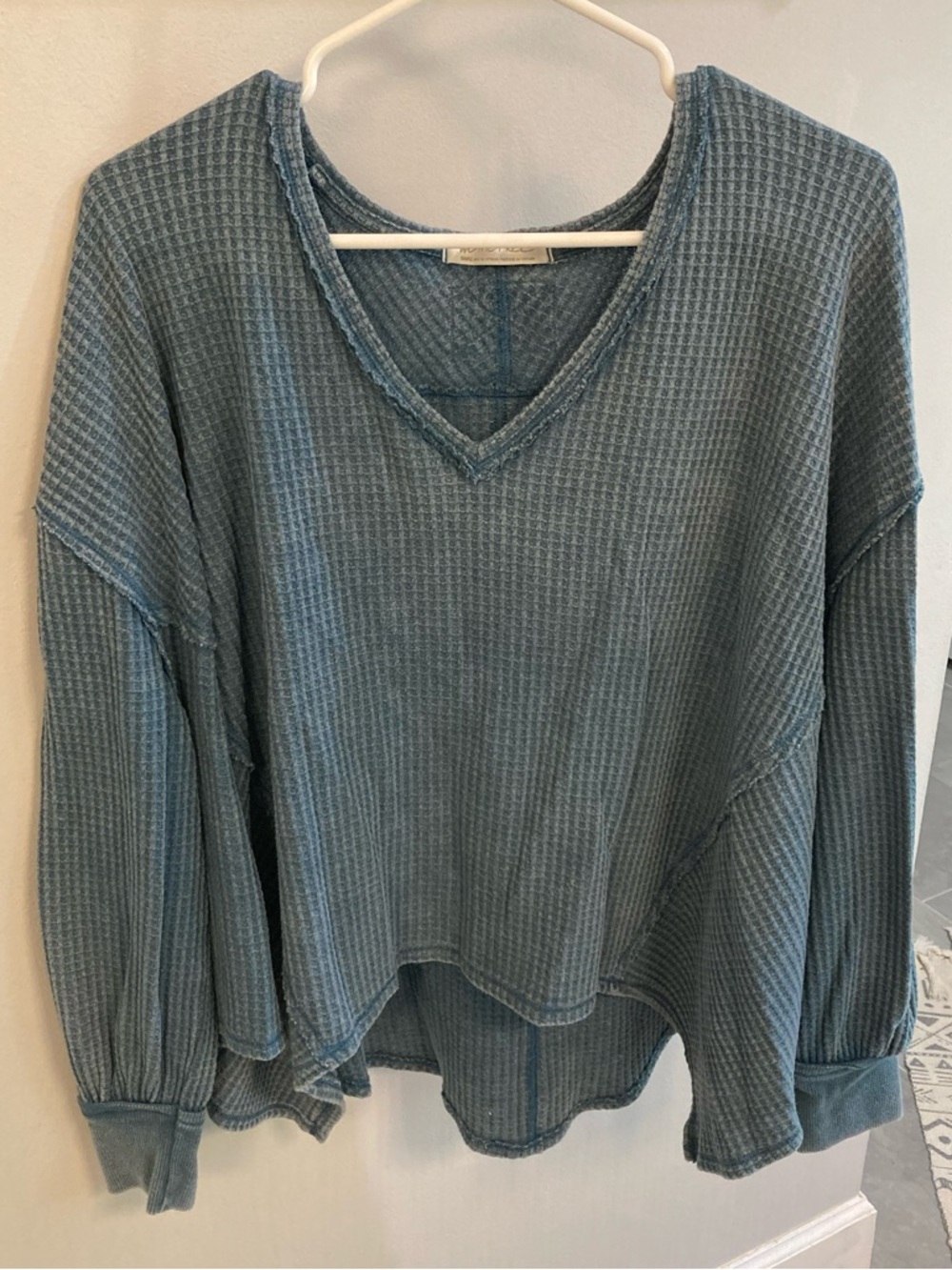 We The Free People Coraline Thermal Womens Small Oversized Swing Top Legion Blue - Picture 4 of 8